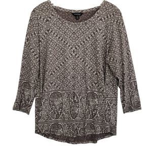 Lucky Brand Women's Boho Style Blouse, Brown / White, Cotton / Modal, Size Large